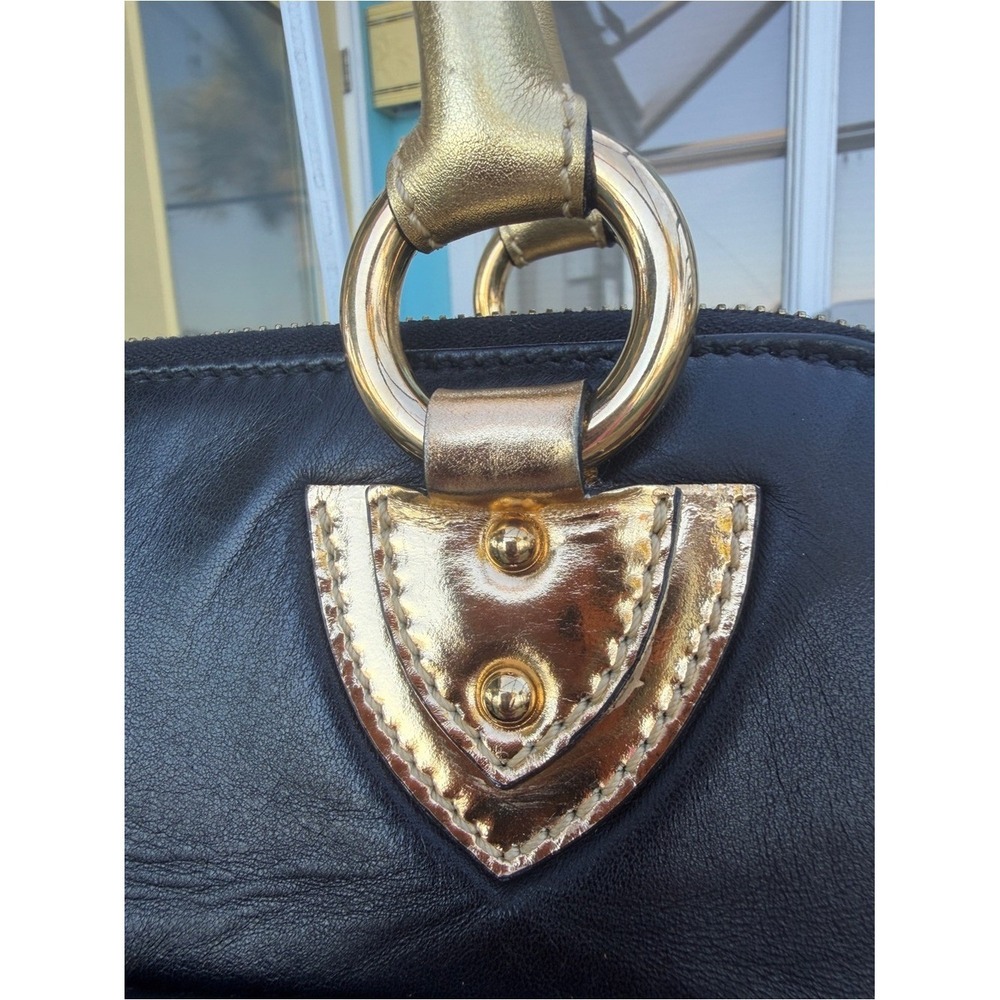 Marc Jacobs Rare Vintage Runway Black Lambskin Gold Metallic Satchel Bag - Picture 11 of 17